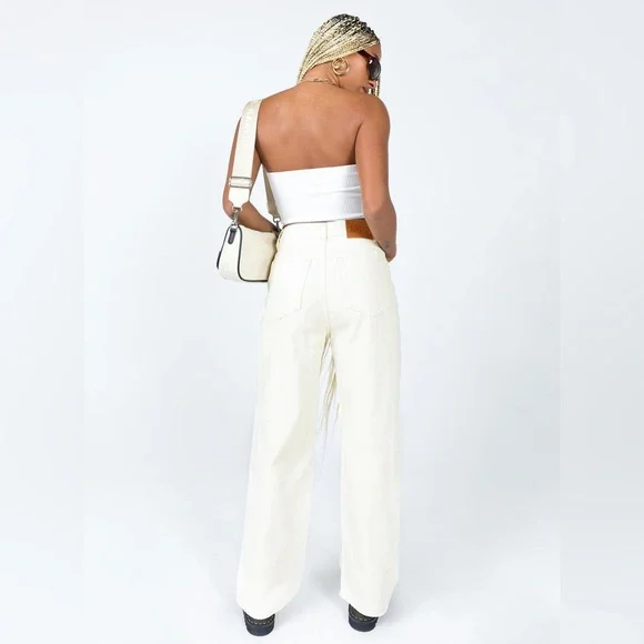 Princess Polly Denim Hailie Jeans Cream Wide Leg Non-Stretch in Size US 4 - Picture 2 of 16
